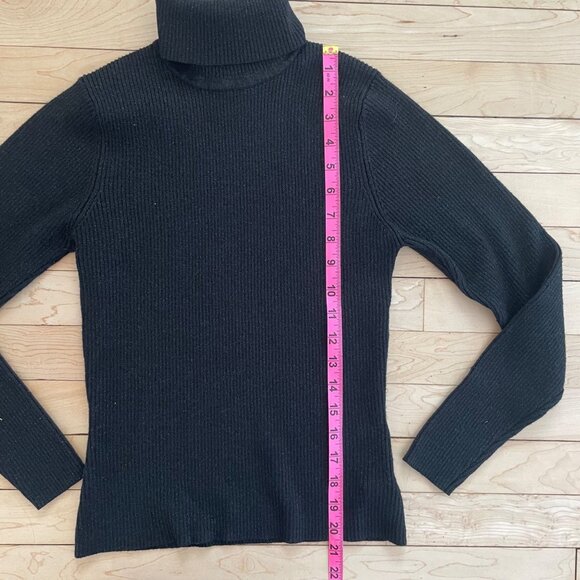 Vintage 90s Black Ribbed Turtleneck Gold Metallic 80s Minimalist Sweater Size S - Picture 8 of 8
